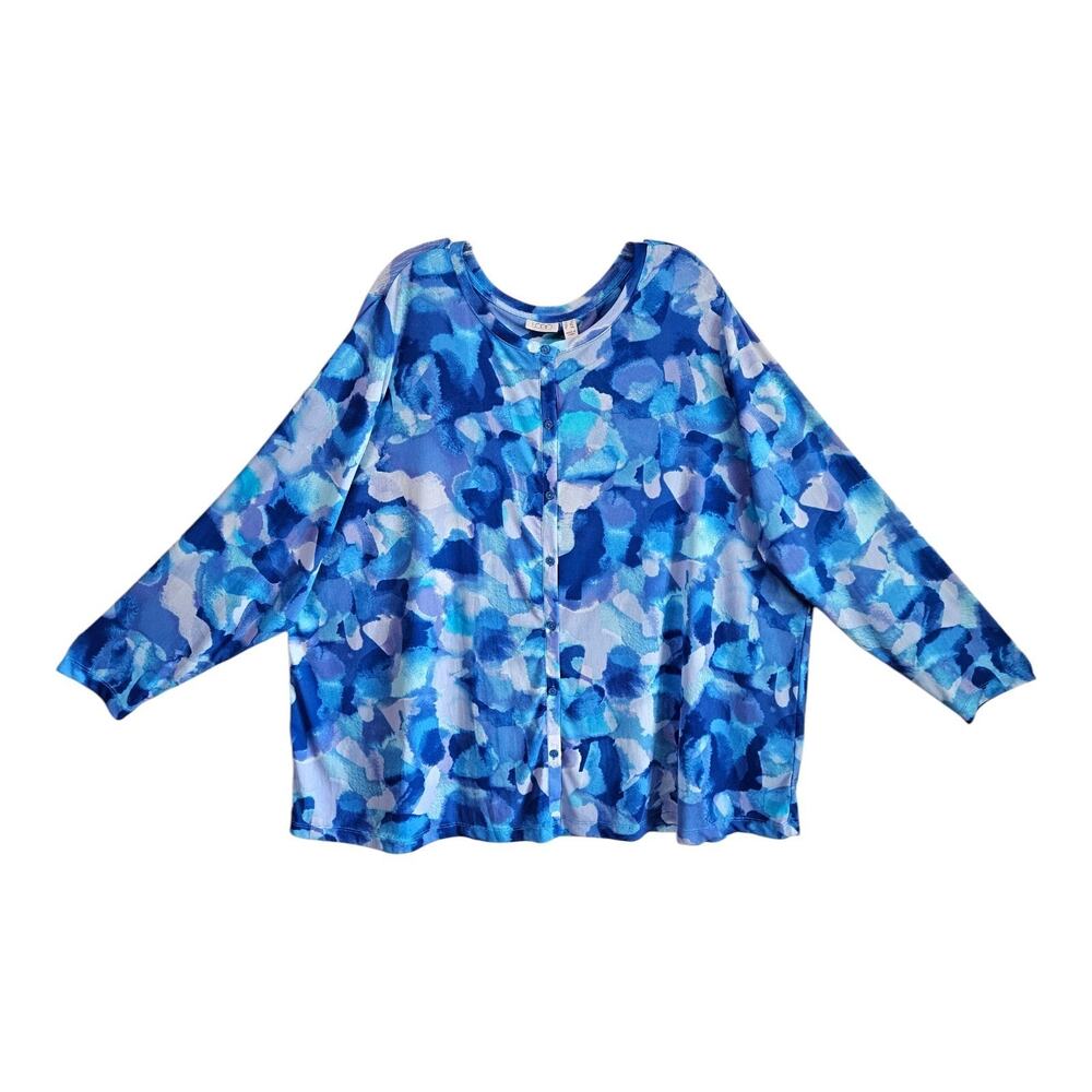 LOGO Lori Goldstein Women's Plus 3X Mesh Cardigan Button Up Watercolor 58"